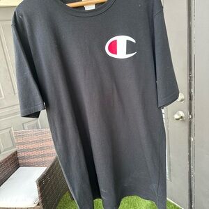 Champion Black Tee with Red and White Logo